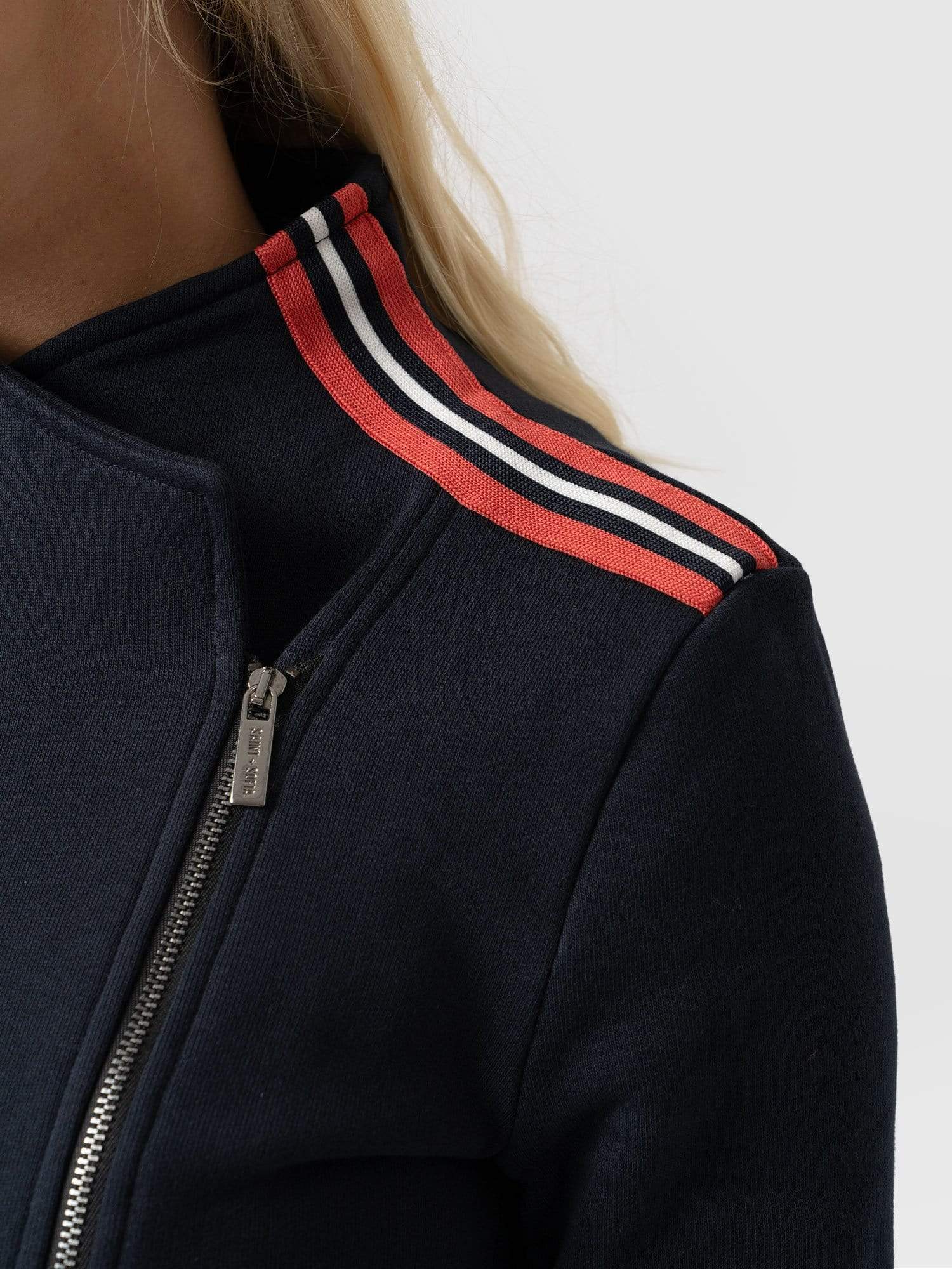 Cotton Biker Jacket Navy Stripe - Women's Jackets | Saint + Sofia® USA